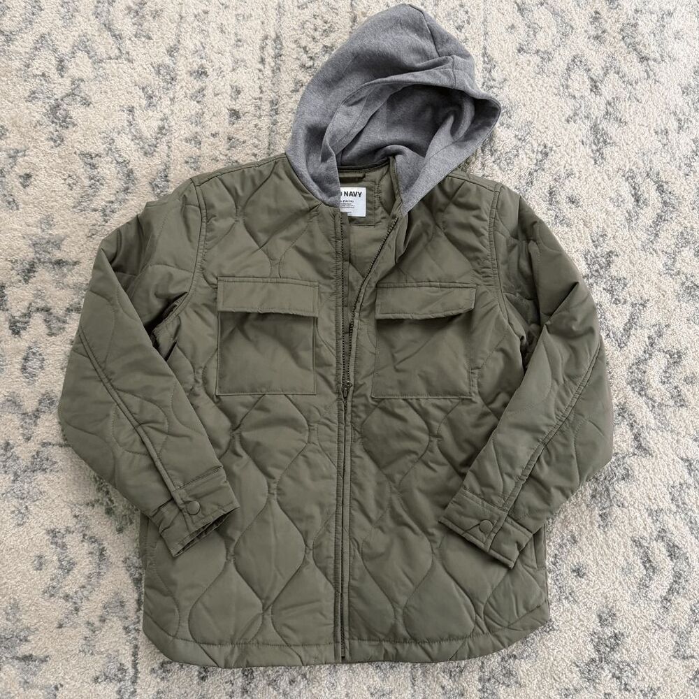 Old Navy Olive Quilted Hooded Jacket Kids XL 14-16 NWOT